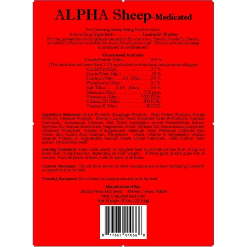 Jacoby Alpha Sheep Show Feed is for growing sheep being fed for show