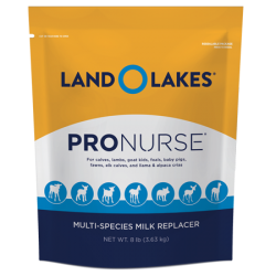 Land O’ Lakes ProNurse Specialty Milk Replacer. Animal health product. Yellow and white bag.