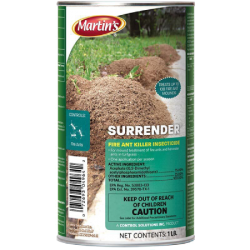 Martin’s Surrender Fire Ant Control. Green product packaging. Ant killer