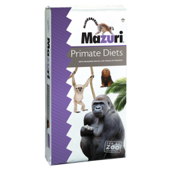 Mazuri New World Primate Biscuit 5MA5. Exotic monkey biscuit. White and purple feed bag.