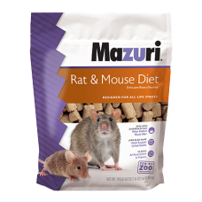 Mazuri Rat & Mouse Diet 5663. White and purple feed bag.