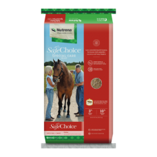 Nutrena SafeChoice Special Care Horse Feed. Colorful red equine feed bag.