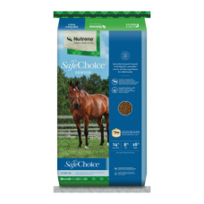 Nutrena SafeChoice Senior Horse Feed. Colorful equine feed bag.