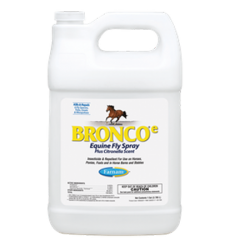 Farnam Bronco (E) Equine Fly Spray Plus Citronella Scent. White plastic jug container.