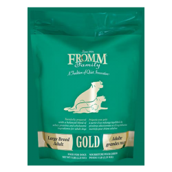 Fromm Large Breed Adult Gold Dry Dog Food. Teal dog food bag.