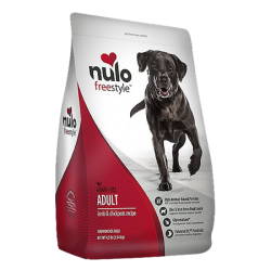 Nulo Freestyle Lamb & Chickpeas Recipe Grain-Free Adult Dry Dog Food. White and red feed bag.