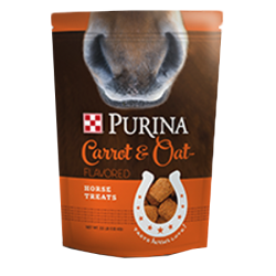 Purina Carrot and Oat-Flavored Horse Treats. Equine treat bag.