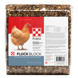 Purina Flock Block. Supplement block for chickens. Press grain block.