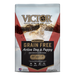 Victor Grain-Free Active Dog and Puppy Dry Food. Pet food bag.