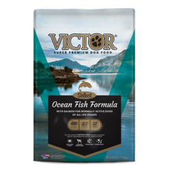 Victor Select Ocean Fish Formula with Salmon Dry Dog Food. Pet food bag.