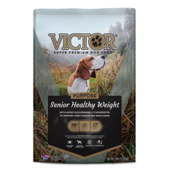 Victor Senior Healthy Weight Dry Dog Food. Pet food bag.