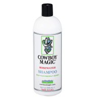 Cowboy Magic Rosewater Pet Shampoo. White plastic bottle with black cap.