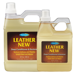 Farnam Leather New Deep Conditioner and Restorer. Two clear product containers. Leather care.