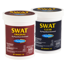Farnam Swat Fly Repellent Ointment. Two white containers. Fly repellent for horses.