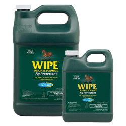 Farnam Wipe Original Fly Protectant. Fly control for horses. Two black containers.