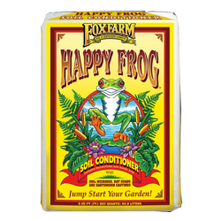 FoxFarm Happy Frog Soil Conditioner. Gardening product. Bright yellow bag.