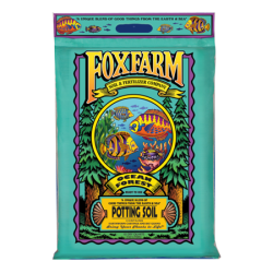 FoxFarm Ocean Forest Potting Soil. Brightly colored teal bag.