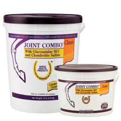Horse Health Joint Combo Hoof & Coat 3-in-1 Horse Supplement. Two white plastic pails.