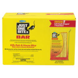 Farnam Just One Bite Bars by Farnam. Bright yellow box. Rodent control product.