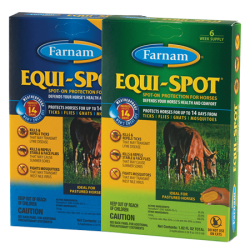 Farnam Equi-Spot Protection For Horses. Product group. Blue box. Green Box. Fly control for horses. 
