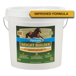 Farnam Weight Builder Equine Supplement. White pail.