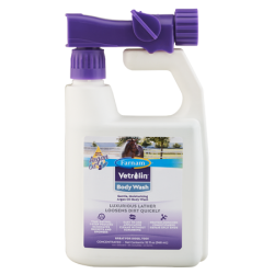 Farnam Vetrolin Body Wash. White container. Grooming products for horses.