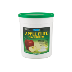 Farnam Elite Electrolyte Apple. White plastic tub container. Green lid. Electrolyte supplement for horses. 