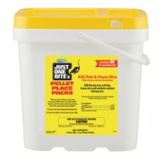 Just One Bite II Pellet Pack. White plastic pail. Yellow lid. Rodent control. 
