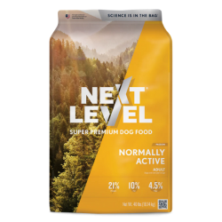 Next Level Normally Active Adult. Dry dog food in 40-lb bag.