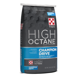 Purina High Octane Champion Drive Topdress. Blue 40-lb bag.