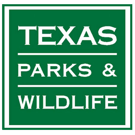 Green and white logo. Texas Parks and Wildlife