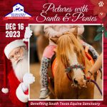 Santa holding photo of pony ride.