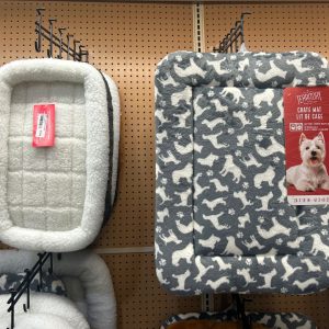 Two dog bed options on display, one small, one large